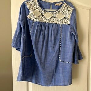 Schambray three-quarter links sleeve blouse